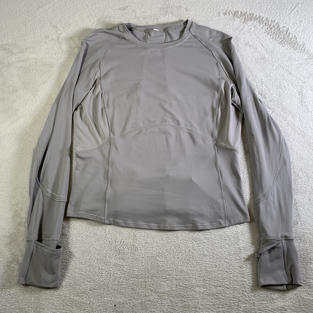Lululemon‎ Rulu Reflective Running Long Sleeve Top Size 12 Gull Grey GULG 63064